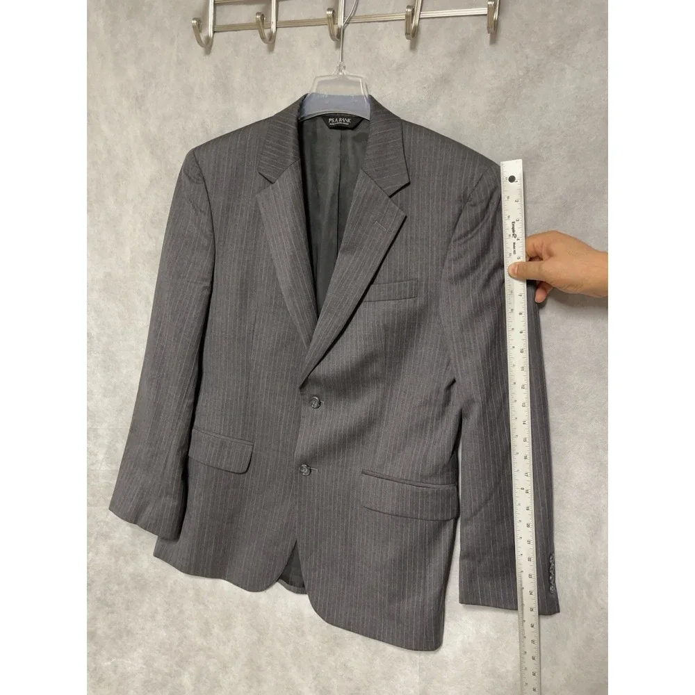 Jos A Bank Suit Men 40R Gray with Blue Gray Stripes Wool Academia W35X30L Luxe